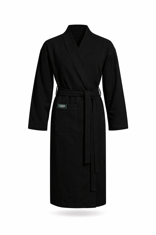 Wafel badjas unisex Black 100% katoen - Louve Paris