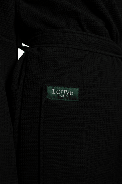 Wafel badjas unisex Black 100% katoen - Louve Paris