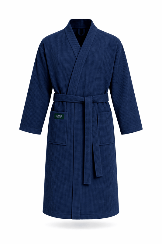Wafel badjas unisex Marine 100% katoen - Louve Paris