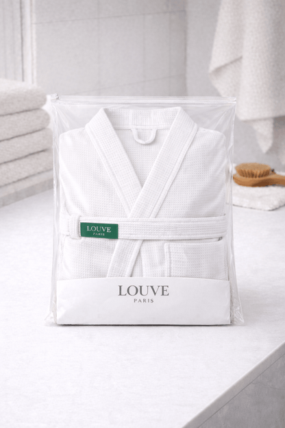 Wafel badjas unisex White 100% katoen - Louve Paris